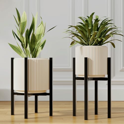 Adjustable Metal Plant Stand Indoor, Mid Century Modern Outdoor Planter Holder for 9 to 15 Inch Pots, Corner Floor Stand for Home Decor Black 2 Pack