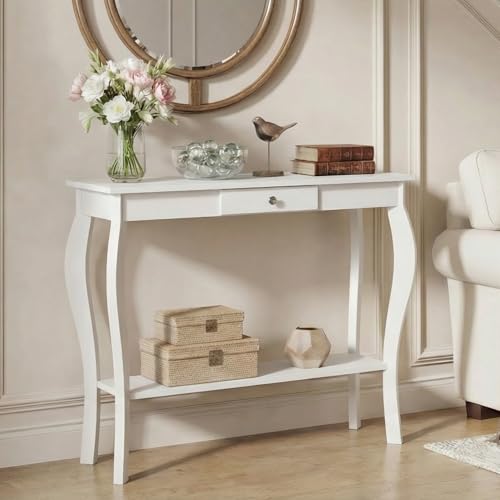 ChooChoo Narrow Console Table with Drawer, Chic Accent Sofa Table, Entryway Table, 39.3 Inch, White - color: White, size: 11.8"D x 39.3"W x 31.4"H