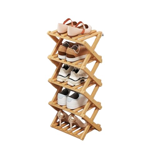 YYW Bamboo Shoe Rack, Foldable Vertical for Entryway, Easy to Assemble | Shoe Storage Organizer, Free Standing Shoe Shelf for Closet, Living Room, Bedroom, Home Entrance, Nature 5 Layers - color: Nature-5 Layers