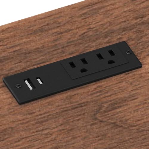 55" Farmhouse Executive Desk with Charging Station & Power Outlet, Home Office Computer Desk with 5 Drawers and Storage Cabinet, Rustic Wood Writing Study Table with File Drawer (Walnut-05) - color: Walnut-05