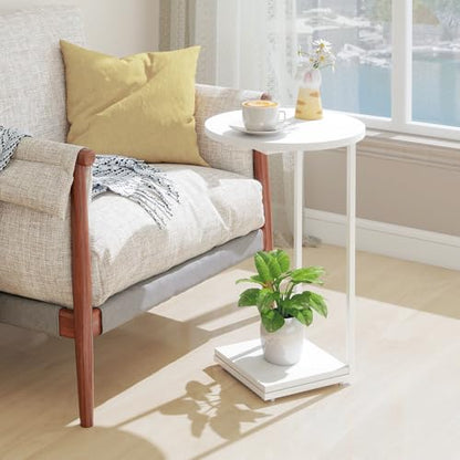 HDANI C Shaped End Table Set of 2,Couch Side Table That Slide Under,C Table End Table for Livingroom,Bedroom, Office (White) - color: White, size: Round 2 Pcs