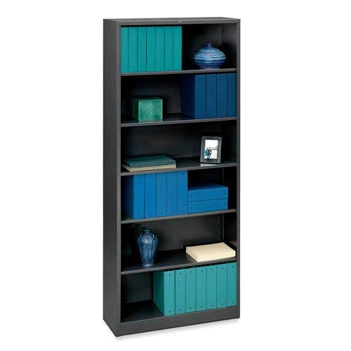 HON Metal Bookcase, 6 Shelves, 34-1/2 W by 12-5/8 D by 81-1/8 H, Black - color: Black, size: 6 Shelves