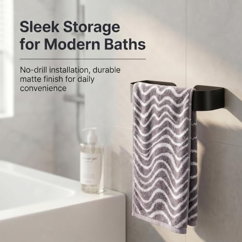 Taozun Hand Towel Holder Black 8.6" Self Adhesive Towel Bar Stainless Steel | No Drill, Unique Square-Round Design, Strong Design Sense, for Bathroom/Kitchen/RV, Renter Friendly, Heavy Duty - color: Black, size: 8.66-inch