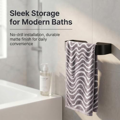 Taozun Hand Towel Holder Black 8.6" Self Adhesive Towel Bar Stainless Steel | No Drill, Unique Square-Round Design, Strong Design Sense, for Bathroom/Kitchen/RV, Renter Friendly, Heavy Duty - color: Black, size: 8.66-inch