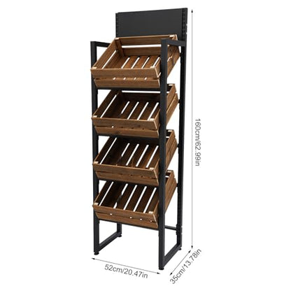 4-Tier Fruit and Vegetable Rack, Wood Fruit and Vegetable Storage Rack, Heavy Duty Freestanding Produce Storage Shelf, 44 lbs per Tier for Kitchen Store