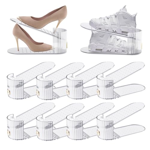 Clear 10 Pack Shoe Slot Organizer, Shoe Stacker Organizer Holders for A Pair of Shoes, Adjustable Thickening Double Layer 50% Shoe Space Saver Rack Storage for Closet (clear, 10 Pack) - size: 10 Pack