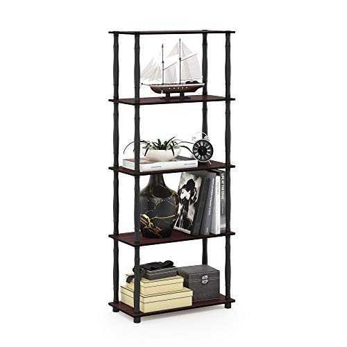 Furinno TURN-S-TUBE Storage Shelves, 5-Tier Book Shelf, Corner Shelf, Toolless Open Shelves, Classic Tubes, for Organization and Storage, Living Room, Garage, Home Office, Dark Cherry - color: Dark Cherry/Black, size: 5-Tier Classic Tube
