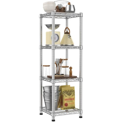 14" Metal Wire Shelving Unit Storage Shelves 4 Tier Adjustable Shelf Sturdy Steel Rack Standing Units Organizers organize for Laundry Bathroom Kitchen Closet Basement Garage Pantry Narrow Mesh Utility - size: 4-Tier-Silver[14"D x 14"W x 39.37"H]