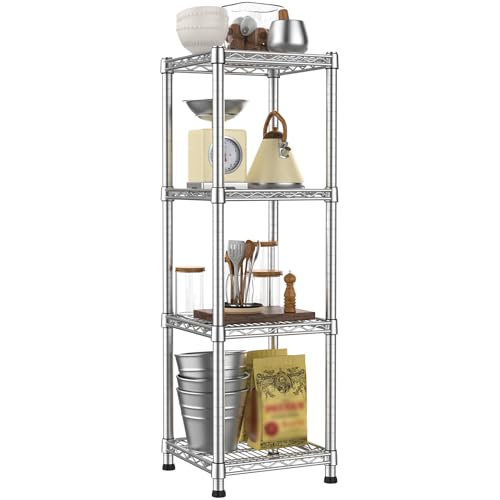 14" Metal Wire Shelving Unit Storage Shelves 4 Tier Adjustable Shelf Sturdy Steel Rack Standing Units Organizers organize for Laundry Bathroom Kitchen Closet Basement Garage Pantry Narrow Mesh Utility - size: 4-Tier-Silver[14"D x 14"W x 39.37"H]