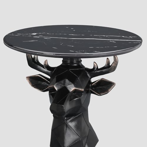 Modern Deer Head Sculpture Side Table, Round Metal End Table with Geometric Animal Base, Industrial Accent Table for Living Room, Bedroom, Office, Dark Bronze Finish - color: Deer - Black Geometric