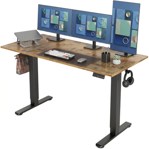 Claiks Electric Standing Desk, 55 x 24 Inch Height Adjustable Sit Stand Desk for Home Office, Computer Desk with Memory Presets, Cable Management & Headphone Hooks, 156 lbs Capacity, Rustic Brown - color: Rustic Brown, size: 55 Inch