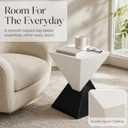 Black & White Hourglass Accent Side Table, Modern Sculptural Indoor & Outdoor End Table Geometric Square Patio Side Table for Living Room Garden Backyard Nightstand - color: 1pcs-black White