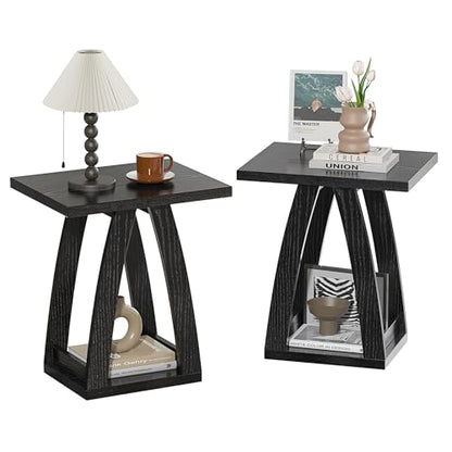 FROMJBEST End Tables Living Room, Side Table, Black End Table Set of 2 | Couch Side Table with Shelf, Modern End Table for Living Room, Bedroom, Nightstands Set of 2 - color: Black, size: 2