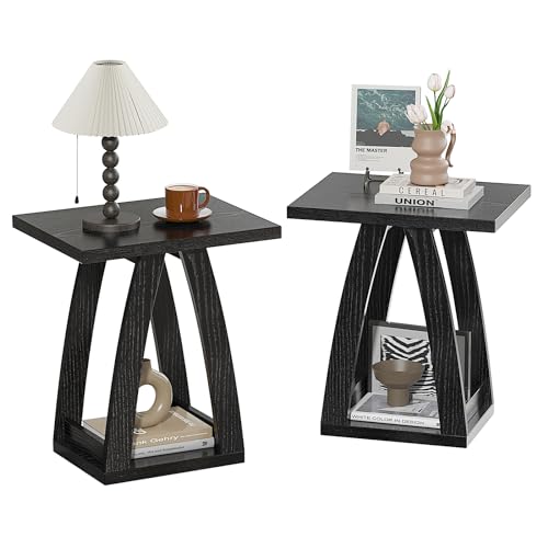 FROMJBEST End Tables Living Room, Side Table, Black End Table Set of 2 | Couch Side Table with Shelf, Modern End Table for Living Room, Bedroom, Nightstands Set of 2 - color: Black, size: 2