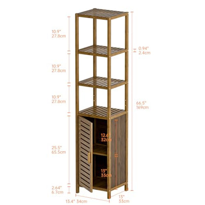 HITNET Bathroom Cabinet, Bamboo Floor Cabinet Freestanding Narrow Storage Unit with Removable Shelves, 6 Tier Tall Cabinet, Walnut - color: Walnut