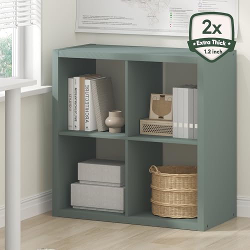 Furinno Cubicle 4-Cube Book Shelf, Extra Thick Frame Bookshelf, Light Grey | 14.6" x 30" x 30", Reversible Bookcase with Open Back, for Living Room, Bedroom, Home Office - color: Sage Green, size: 4-Cube