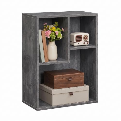 VECELO 15.7" Open Bookshelf, Waterproof Particle Board Asymmetrical Split Cubby Storage Organizer, Gray Uneven Compartment Display Cube for Tall Books, Bedroom Dorm Office - color: Grey, size: Wide