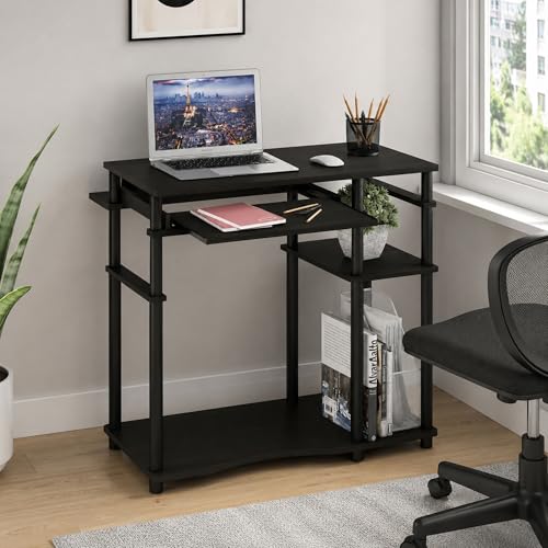 Furinno Abbott Desk, 31.5 Inch Black Computer Desk with Keyboard Tray, Easy Assembly Gaming Desk with Storage Shelf, Office Desk for Home Office, Bedroom, Black Espresso - color: Black Espresso/Black