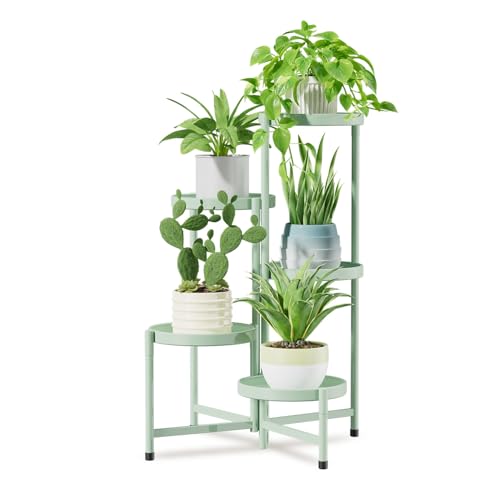 iDavosic.ly 5 Tier Large Plant Stand Indoor, 10 Inch Wide Corner Tall Metal Plant Stands Outdoor for Multiple Plants, Folding Tiered Flower Display Holder Rack Shelf, Light Green - color: Mint Cream, size: 5 Tiers