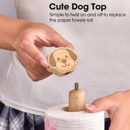 KitchLife Cute Wooden Paper Towel Holder Countertop - Solid Freestanding Paper Towel Dispenser Stand Organizer with Anti-Skid Base (Dog) - style: Dog
