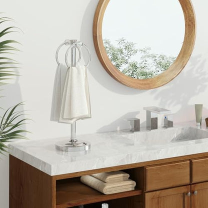 Hoimpro 17" Polished Chrome Standing Towel Rack Bracket, Double Towel Ring Free Hand Towel Stand Holder Bathroom Hardware Accessories Set Towel Bar for Bathroom Vanities and Kitchen Countertops - color: Polished Chrome
