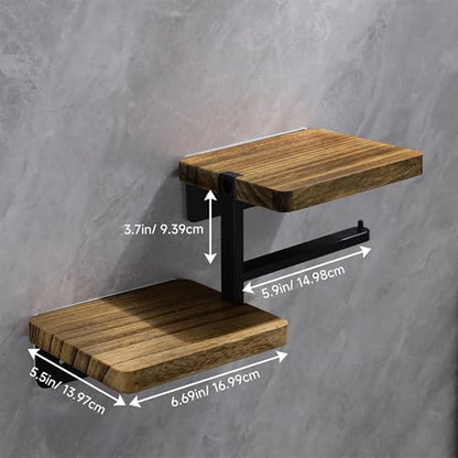 Double Layer Toilet Paper Holder - Adhesive & Screw-in Farmhouse Rustproof Bathroom Accessories with Shelf for Wipes&Cell Phone&Fragrance - color: Charcoal Brown
