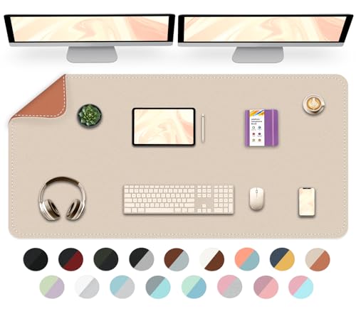 Dual-Sided Desk Mat, Large Pad, Waterproof Smooth PU Leather Blotter Protector, Mouse Pad, Desk Organizers, Office/Home Table Decor for Reading and Writing (Beige+Orange, 47.2''23.6'') - color: Beige+orange, size: 47.2'' × 23.6''