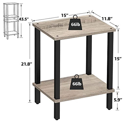 TUTOTAK End Table, Set of 2, Side Table, Nightstand, 2-Tier Storage Shelf, Sofa Table for Small Space, Living Room, Bed Room TB01BG035 - color: Greige