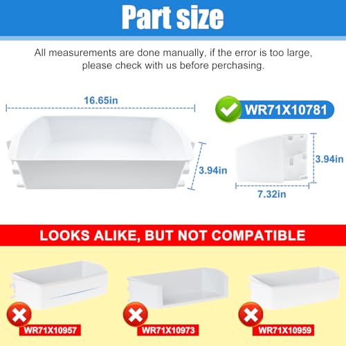 WR71X10781 Door Shelf Bin Compatible with ge, hotpoint Refrigerator: GSE25GGHECBB, GSS23GGKECBB, GSS25CSHKCSS, GSHS6HGDBCSS etc. Adjustable Door Bin Replacement PS2323453, AP4345099, 1478101 etc.