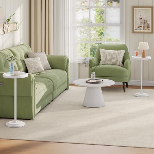 HOOBRO Small Round Side Table, Drink Table, Coffee Martini Table with Pedestal Accent for Small Spaces in Living Room, Bedroom, Sofa Couch, White WW168BZ01 - color: White