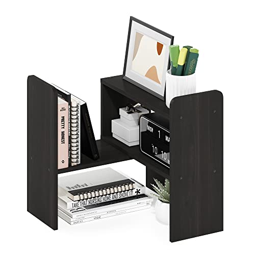 Furinno Classic Desktop Organizer Storage Rack Adjustable Free Style Rotation Display Bookshelf, Espresso 6.7D x 23.7W x 15.67H in - color: Espresso, size: 23.7-Inch
