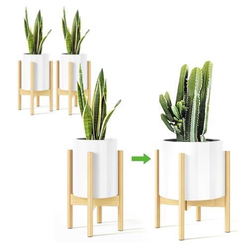 MUDEELA Plant Stand for Indoor, Bamboo Material, Natural, 14.5 Inch Tall | Adjustable Width Fits 8-12 Inch Pot, Mid-century Modern Style, Single Tier Small Floor Plant Holder, 2 Pack, Without Pot - color: Natural, size: 2 Pack - 14.5 Inch Tall