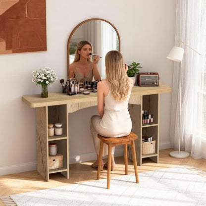 Sonharlar 55 Inch Entryway Table Single-Shelf Cabinet, 1.6 Inch Thick Desktop Wooden Console Table with Socket Farmhouse Sofa Table for Entrance, Hallway, Living Room,Behind Couch(Natural Brown) - color: Natural Brown, size: 55IN 1T