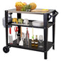 LEETOLLA Stainless Steel Outdoor Grill Cart with Wheels, Heavy-Duty 3-Tier BBQ Prep Table for Pizza Oven, Griddle, Patio – Rustproof Commercial Kitchen Cart with Tool Hooks - color: 304 Stainless Steel
