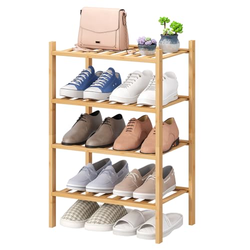 viewcare Small Shoe Rack, 4-Tier Rack for Entryway, Bamboo Wood Shoe Shelf for Closet & Hallway, Long 17 in | Beautiful | Functional | Sturdy | Durable - color: Natural Bamboo, size: 4-Tier_Samll