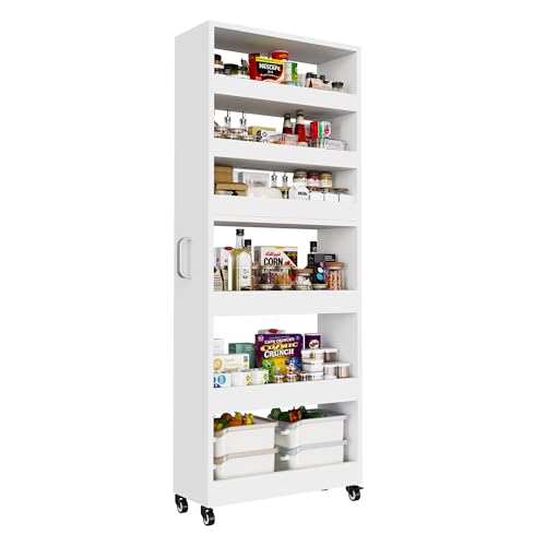 Slim Storage Cart, Lightweight 6 Tier Metal Rolling Utility Kitchen Cart on Wheels, Mobile Storage Shelving Unit Organizer for Bathroom Laundry Office Narrow Places (White, 10" D) - color: White, size: 10"D