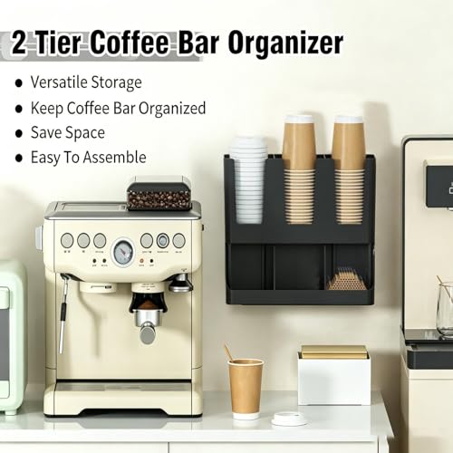 Coffee Station Organizer Large Capacity Storage Rack | Coffee Set Up Station Cup Organizer for Pods Tea Packets Condiment Syrup Home Kitchen Cabinet Pantry Table Office