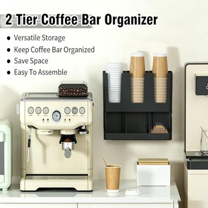 Coffee Station Organizer Large Capacity Storage Rack | Coffee Set Up Station Cup Organizer for Pods Tea Packets Condiment Syrup Home Kitchen Cabinet Pantry Table Office