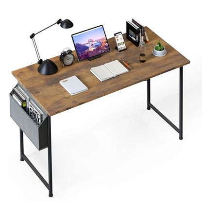Small Space Writing Desk with Headphone Hooks, Modern Simple Design, Suitable for Study, Home Office and Living Room - color: Brown, size: 47 Inch