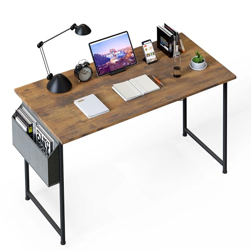 Small Space Writing Desk with Headphone Hooks, Modern Simple Design, Suitable for Study, Home Office and Living Room - color: Brown, size: 47 Inch