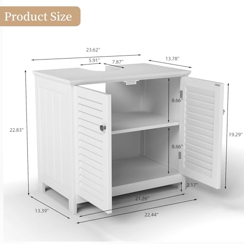 Pedestal Sink Cabinet Under Storage Cabinet with 2 Doors & Open Shelf, U Shape Cut Out Bathroom Vanity Under Sink Storage, Vanities for Toiletries Makeup in Bathrooms (White) - size: Two-story