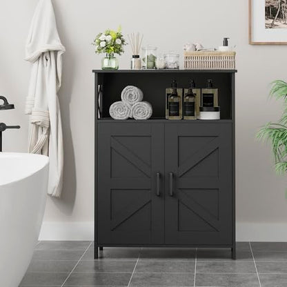 Homhedy Farmhouse Bathroom Storage Cabinet with 2 Doors, Toilet Paper Cabinet with Adjustable Shelf, Small Bathroom Cabinet for Kitchen/Laundry/Living Room, 11.8 x 23.6 x 31.5 Inches, Black - color: Black