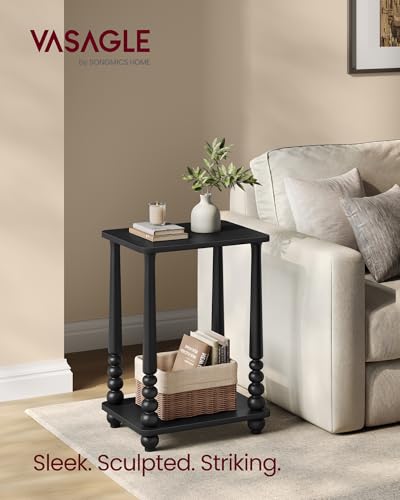VASAGLE Mariel Collection - Side Table, Accent Nightstand for Small Spaces, Rectangular End Table with Shelf, Solid Wood Legs, Mid-Century Modern, Living Room Bedroom, Ink Black ULET294BC01S - color: Ink Black