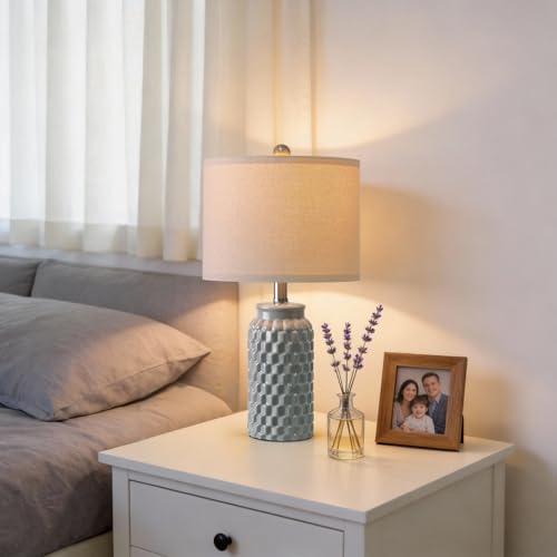 USumkky 20.5" Ceramic Table Lamps Set of 2, Modern Farmhouse Boho Bedside Lamps for Bedroom, Nightstand Lamps for Living Room End Tables, Small Desk Lamps, Grey - color: 20.5" Grey-2 Pack
