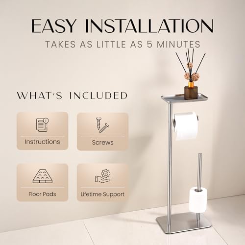 Day Moon™ - Toilet Paper Holder - Modern Roll Holder for Bathroom - 1 Pack - Free Standing - with Shelf, Brushed Nickel - color: Brushed Nickel