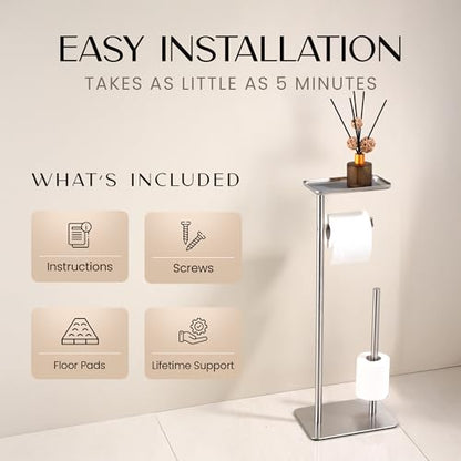 Day Moon™ - Toilet Paper Holder - Modern Roll Holder for Bathroom - 1 Pack - Free Standing - with Shelf, Brushed Nickel - color: Brushed Nickel