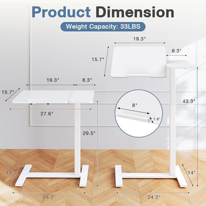 DUMOS Small Standing Desk Rolling Table Adjustable Height, Laptop Mobile Stand with Wheels, Portable Computer Workstation with Tiltable Desktop for Teacher Classroom Home Office, White - color: White