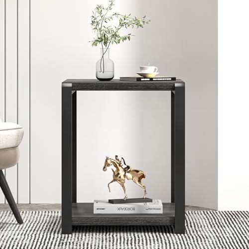 FOLUBAN Modern Side Table, Square End Table with Storage Shelf for Living Room, Rustic Industrial Wood Nightstand for Bedroom, Dark Gray - color: Dark Gray