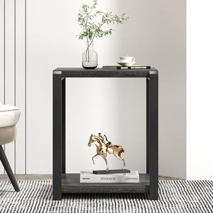 FOLUBAN Modern Side Table, Square End Table with Storage Shelf for Living Room, Rustic Industrial Wood Nightstand for Bedroom, Dark Gray - color: Dark Gray