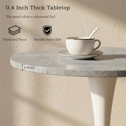 27.6" Marble Round Tulip Table, Mid-Century Modern Style Dining Table with White Pedestal Base for 2-4 People, Featuring A Marble Tabletop for Kitchen, Dining Room, Cafe (Light Grey) - color: Light Grey#white